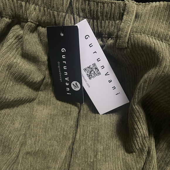 Olive Green Wide-Leg Corduroy Pants with Decorative Ties - Picture 2 of 2